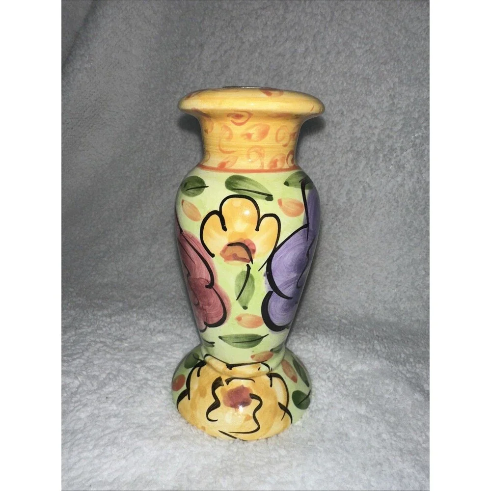 Bella Casa by Ganz 6” Hand Painted Candle Holder Tuscan Floral & Leaves